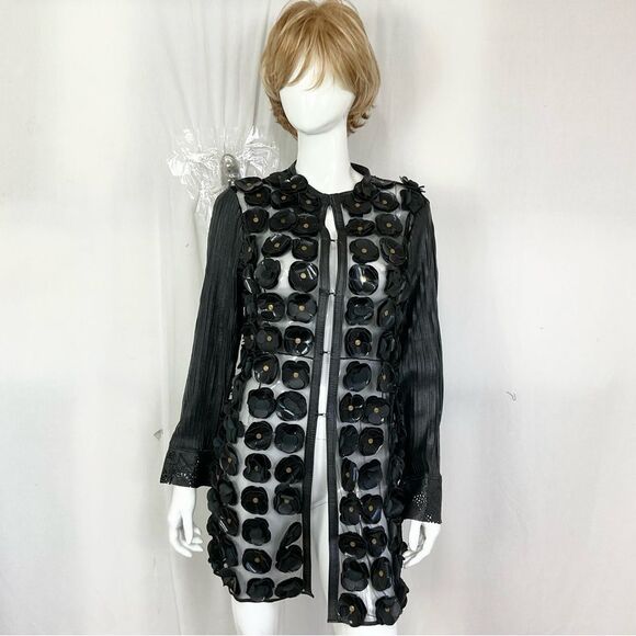 CABAN ROMANTIC Black 3D Flowers & Studs Laser Cut Leather Jacket S - Picture 4 of 11